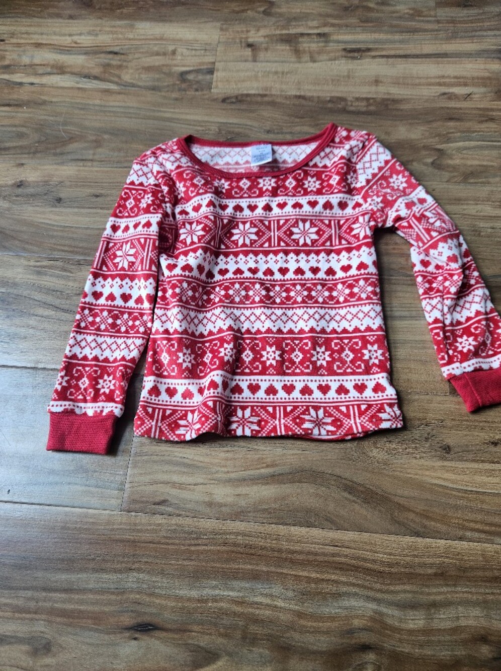 Girls' Modern Kids Red & White Holiday Pattern Long-Sleeve Top 4t